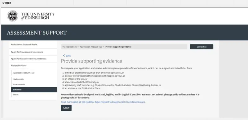 Screenshot of "Provide Supporting Evidence" page - Other