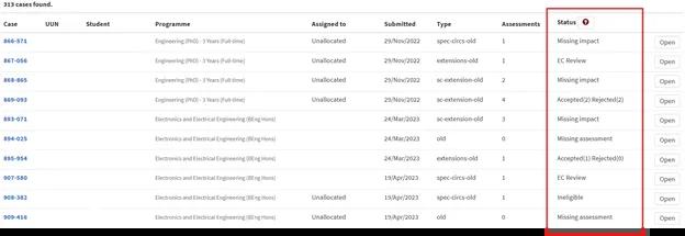 Screenshot of new dashboard status display