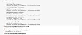Screenshot of select assessment