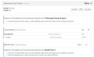 Student view of outcomes in Student Self Service