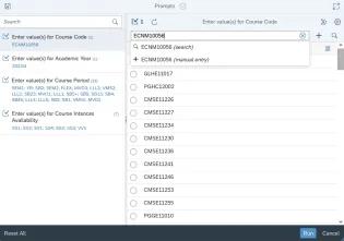 Prompts for retrieving a Course Board report