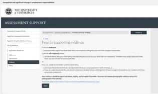 Screenshot of "Provide Supporting Evidence" page - Exceptional and significant change in employment responsibilities