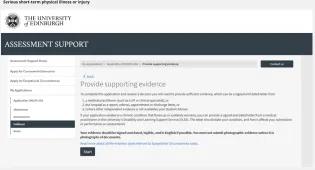 Screenshot of "Provide Supporting Evidence" page - Serious short-term physical illness or injury