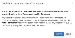 "Confirm Assessment-level EC Outcomes" pop-up window
