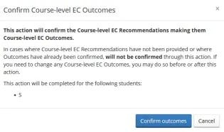 "Confirm Course-level EC Outcomes" pop-up window