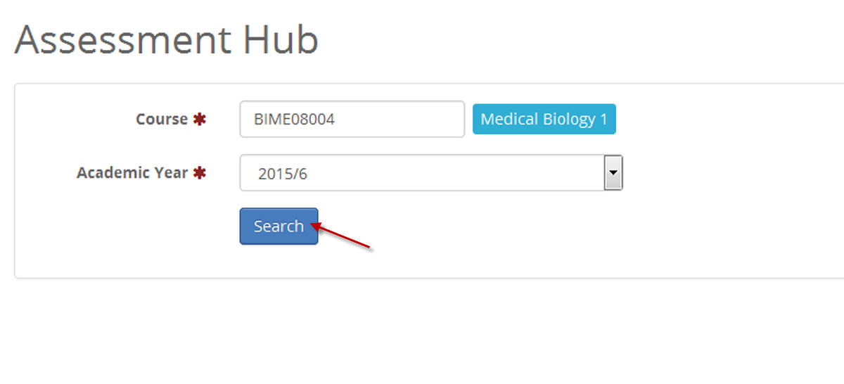 Image showing the completed Assessment hub course retrieval screen