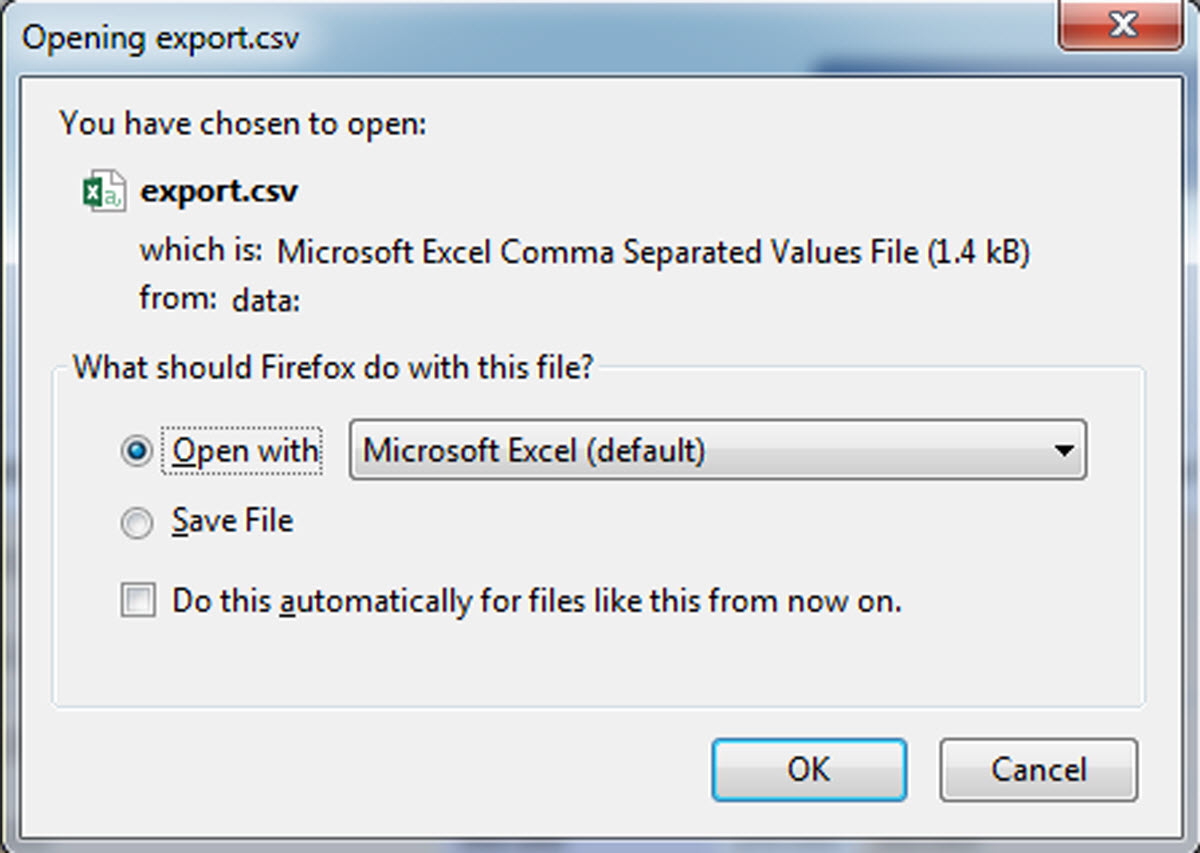 Export to excel open or save image