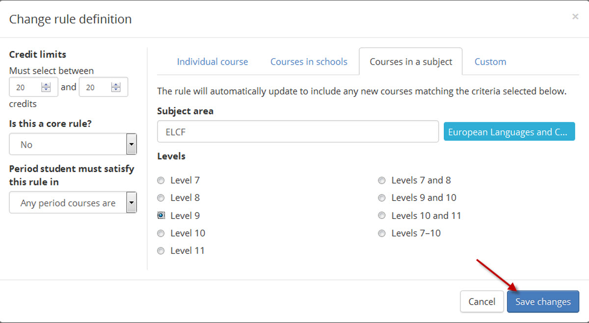 Image of amend dpt new rule subject collection level 9 selected