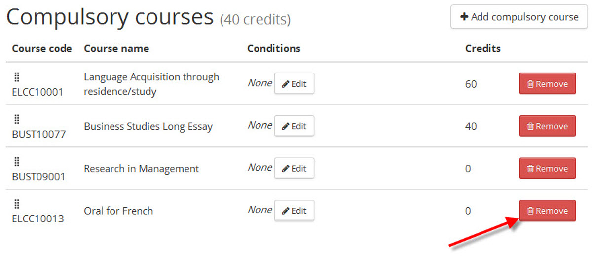 Image of amend dpt remove compulsory course button