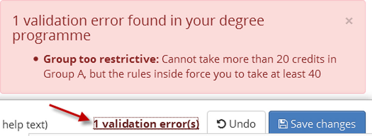 Image of amend dpt validation error popup group too restrictive