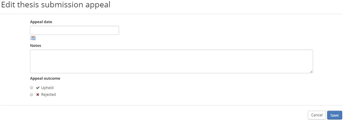Image of edit thesis submission appeal screen