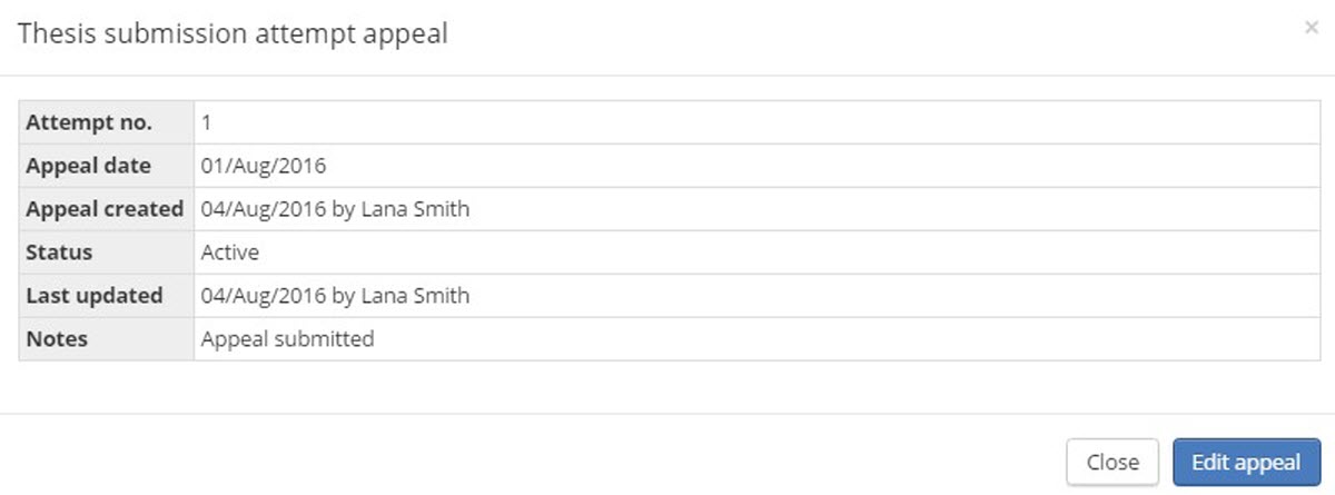 Image of thesis submission attempt appeal screen