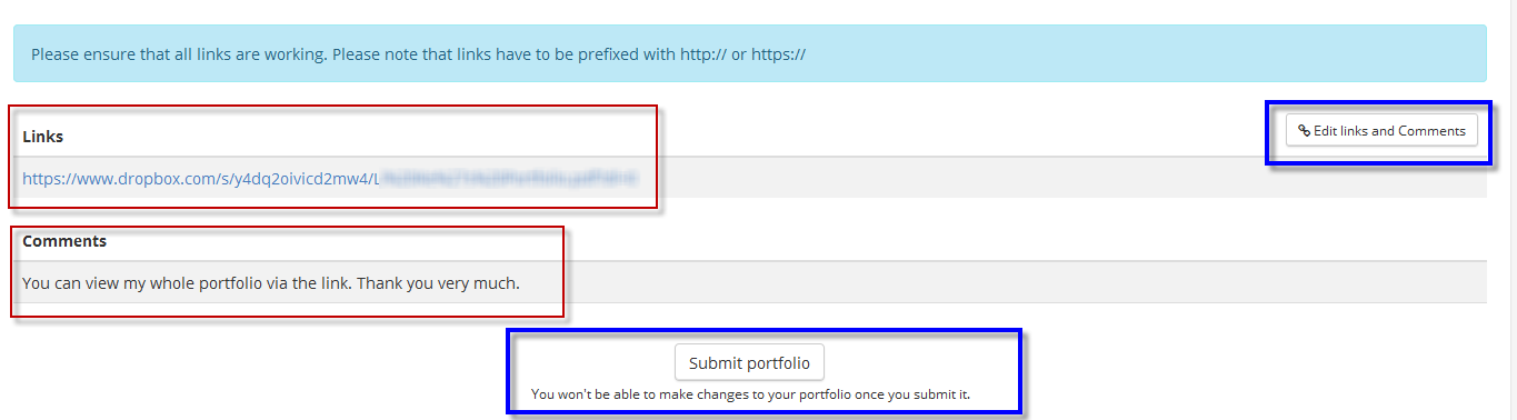 applicant hub portfolio links comments submit view image