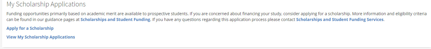 Image of scholarship apply and view progress links