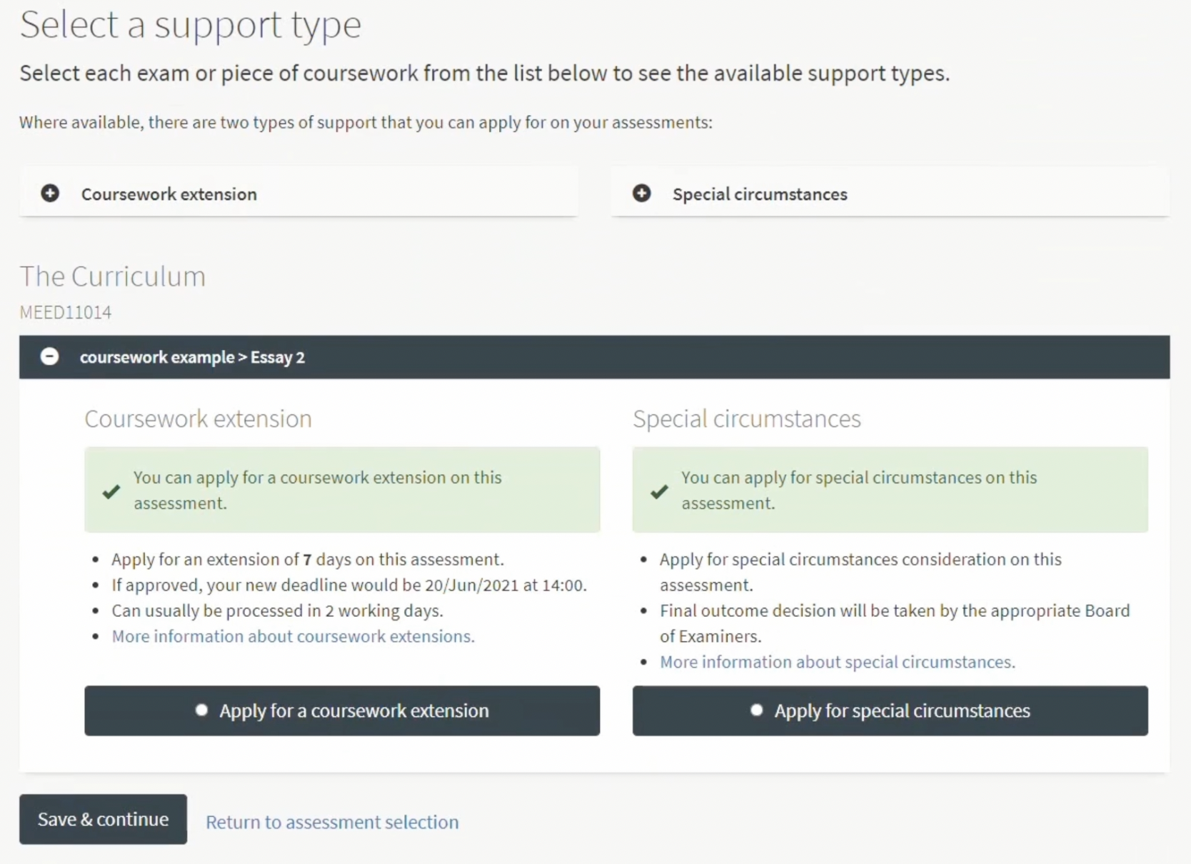 Assessment support step 2 screen 5