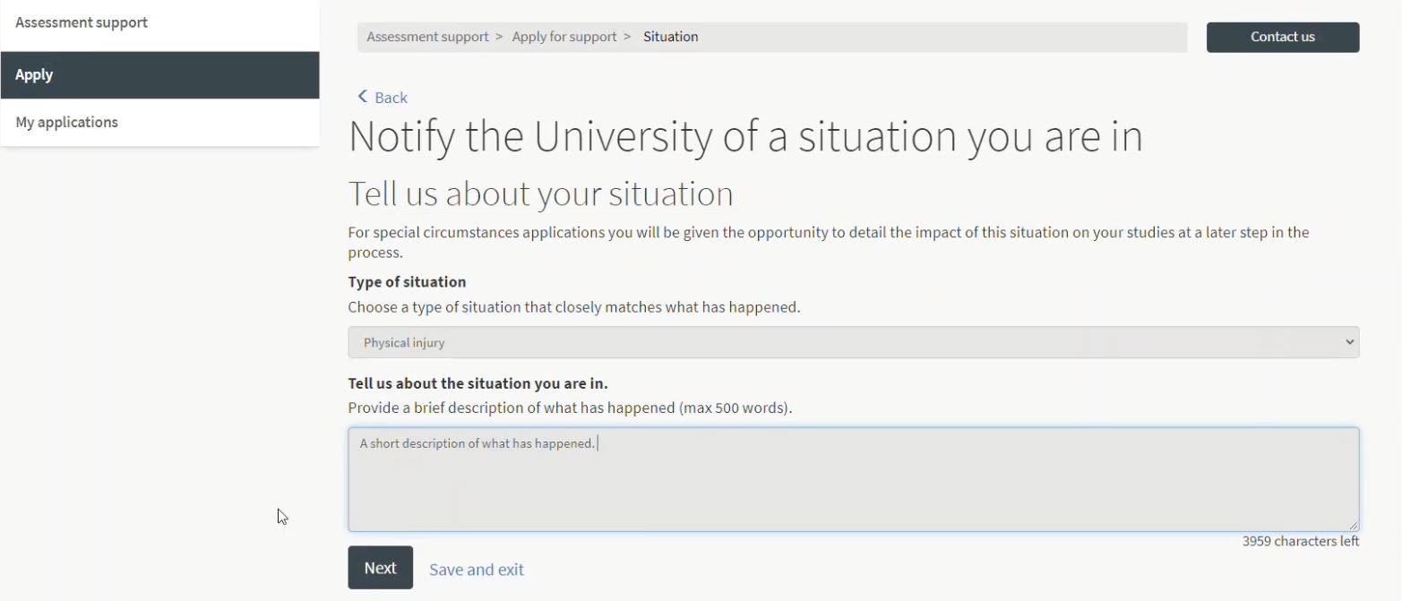 assessment support step 1 screen 3