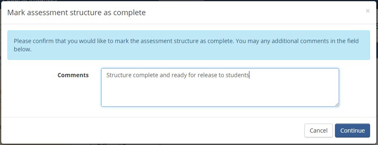 ASSESSMENT STRUCTRE MARK COMPLETE COMMENT