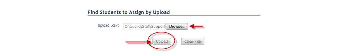 Screenshot of the buttons to Browse and Upload the .csv file.