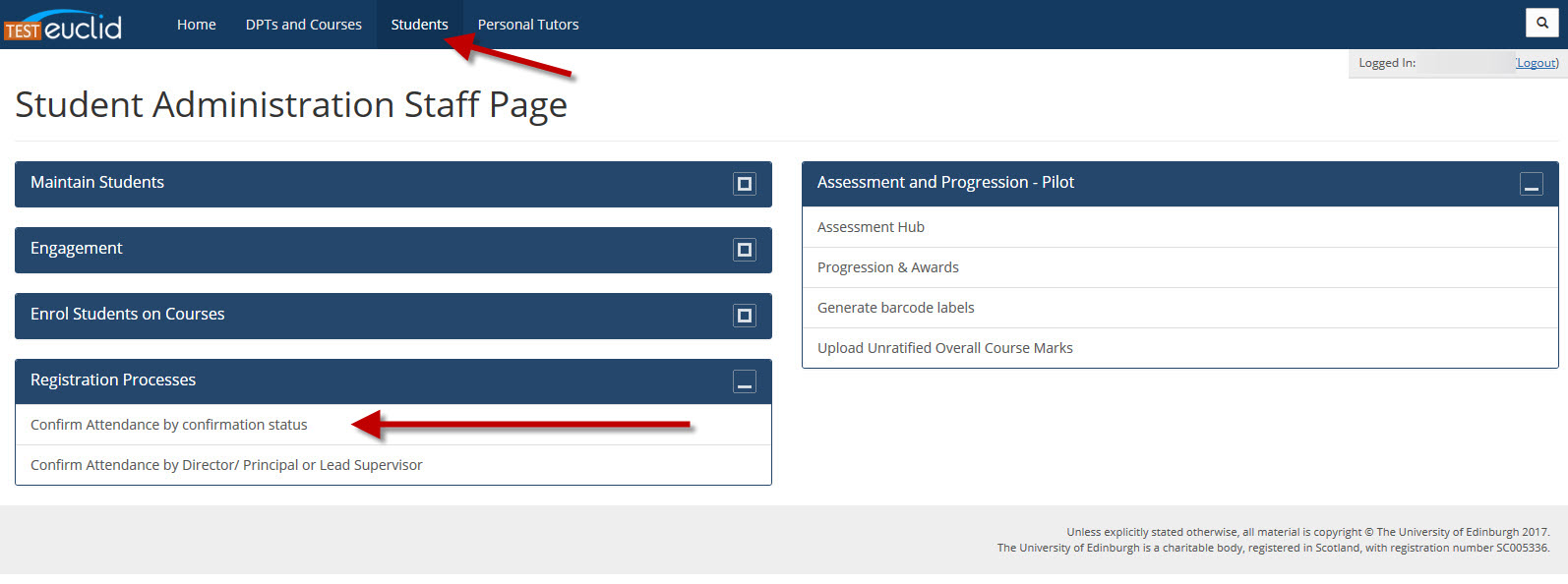 Select 'Confirm Attendance by confirmation status' from the Student tab