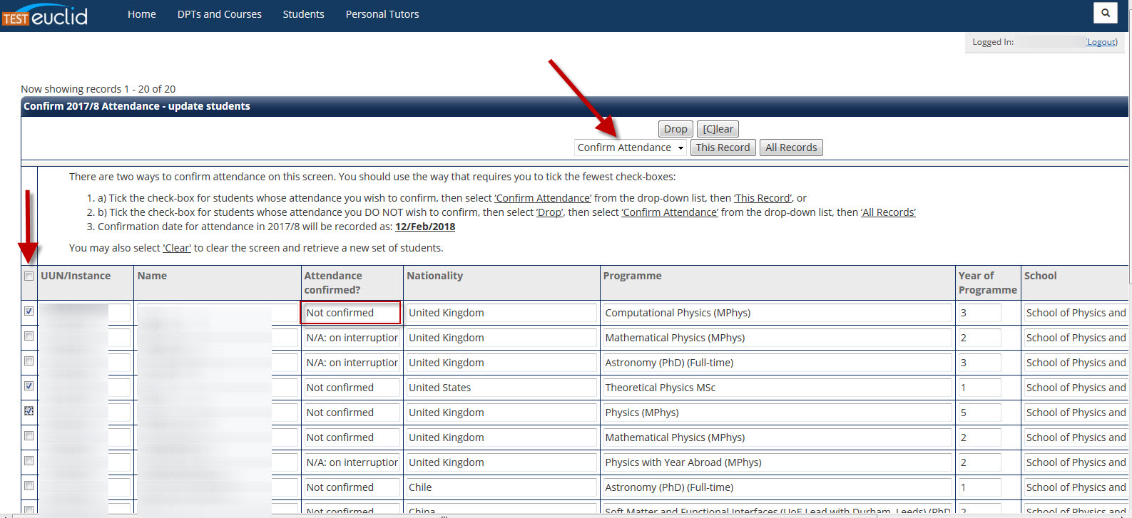 Select required students