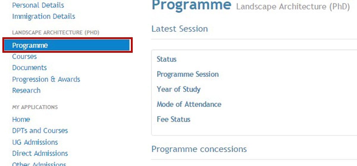 Image of student hub programme tab