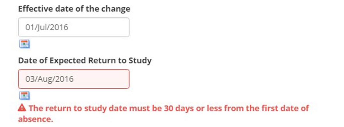 Image of Leave of absence input details screen