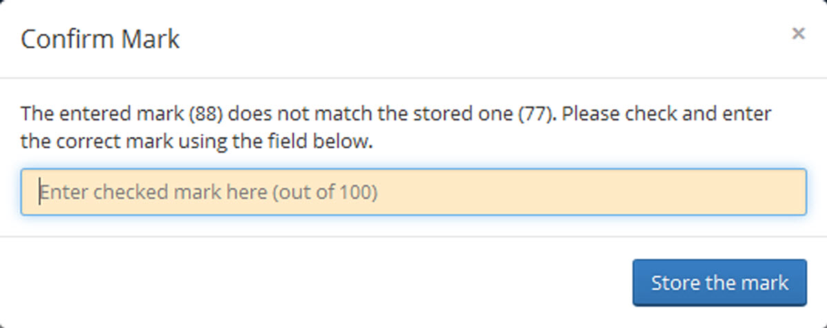 Confirm double entered mark
