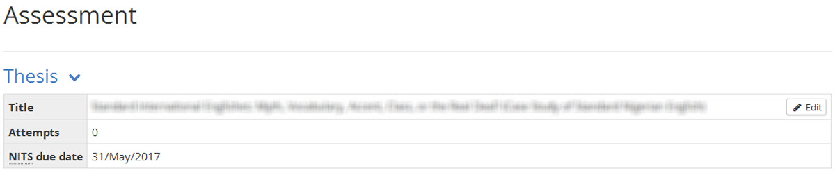 Image of thesis section within the student record assessment tab