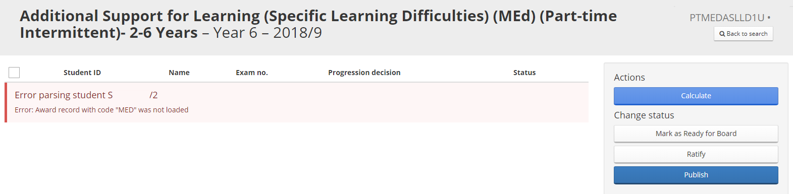 Screenshot of an Error Parsing Student