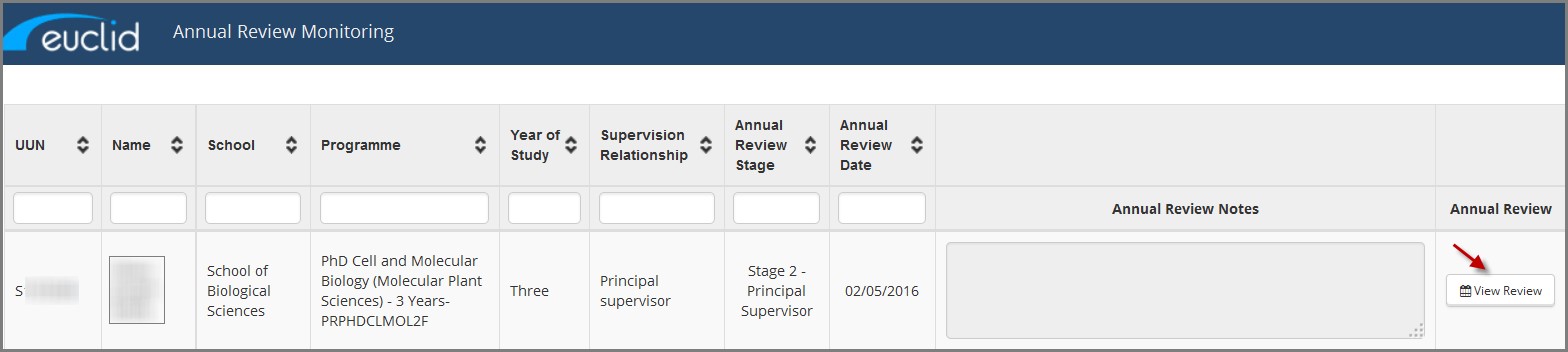 Image of screen with list of students that have an annual review