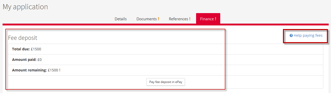 Applicant hub Fee deposit image