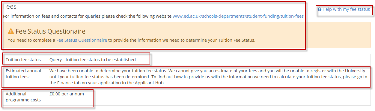 Applicant hub Fees section image