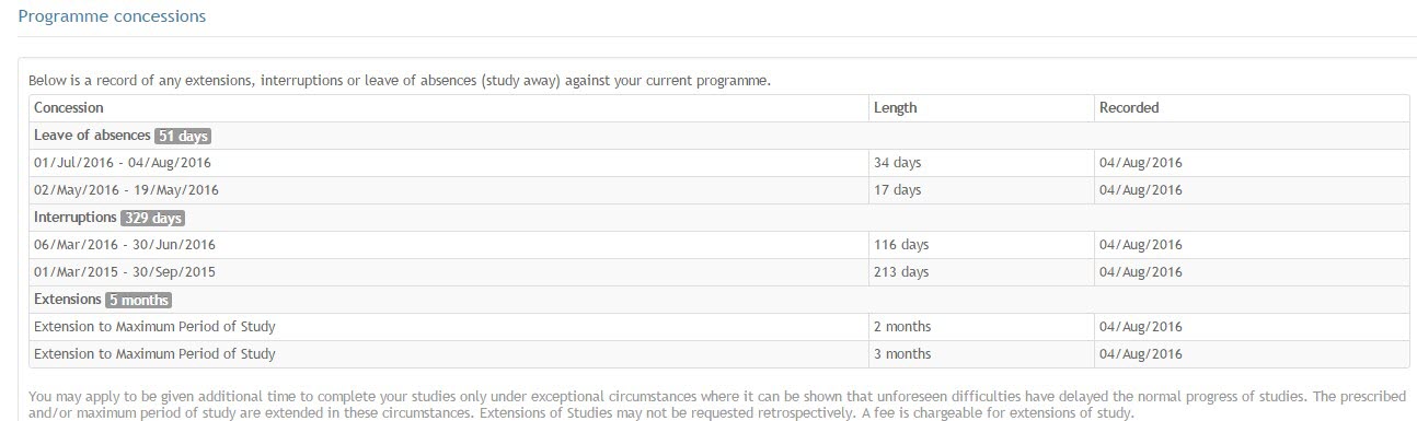 Image of student hub programme concessions screen