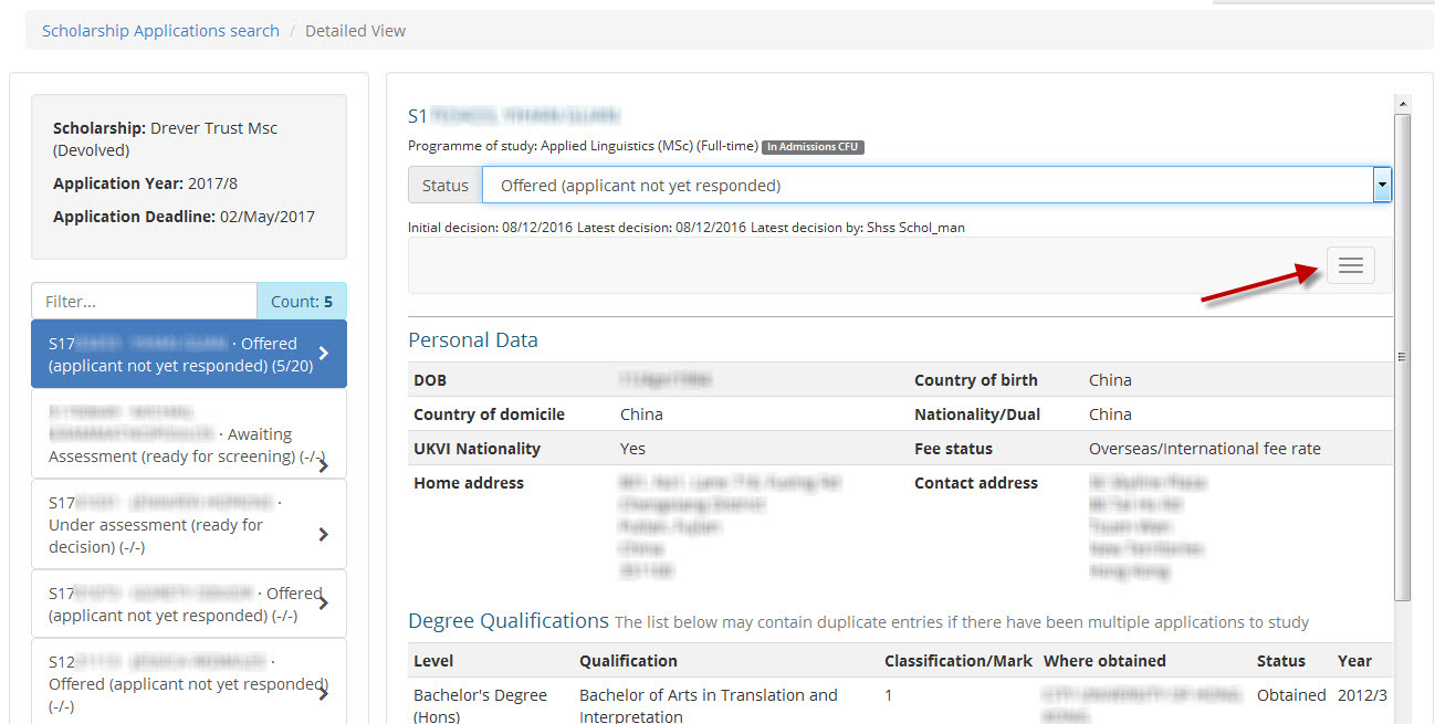 Image of scholarships personal data tab