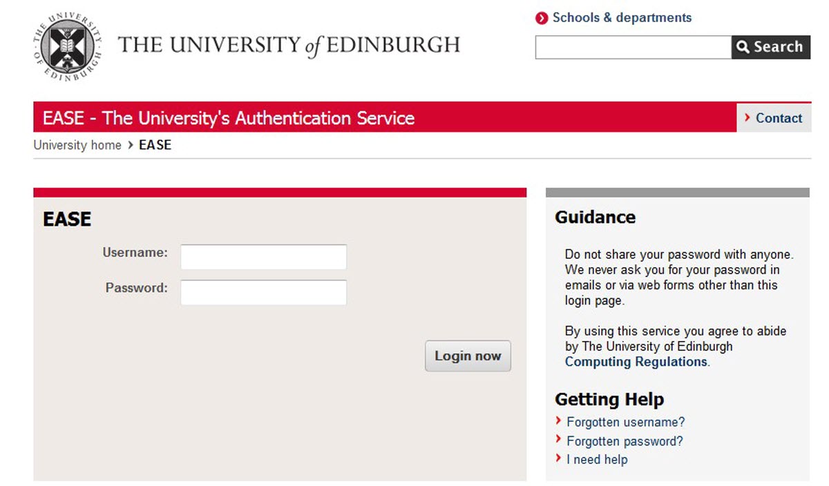 Image of the EASE authentication login screen