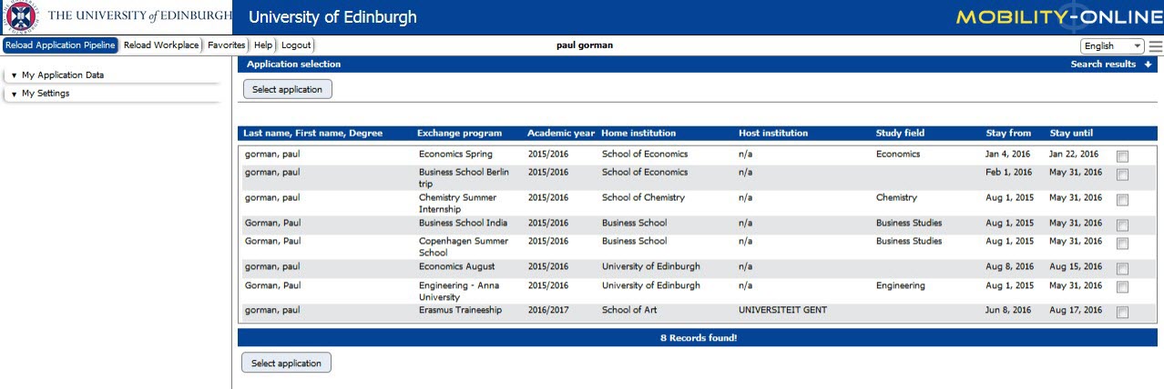 Image of the application pipeline screen