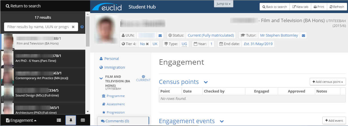  pinned list full student hub record