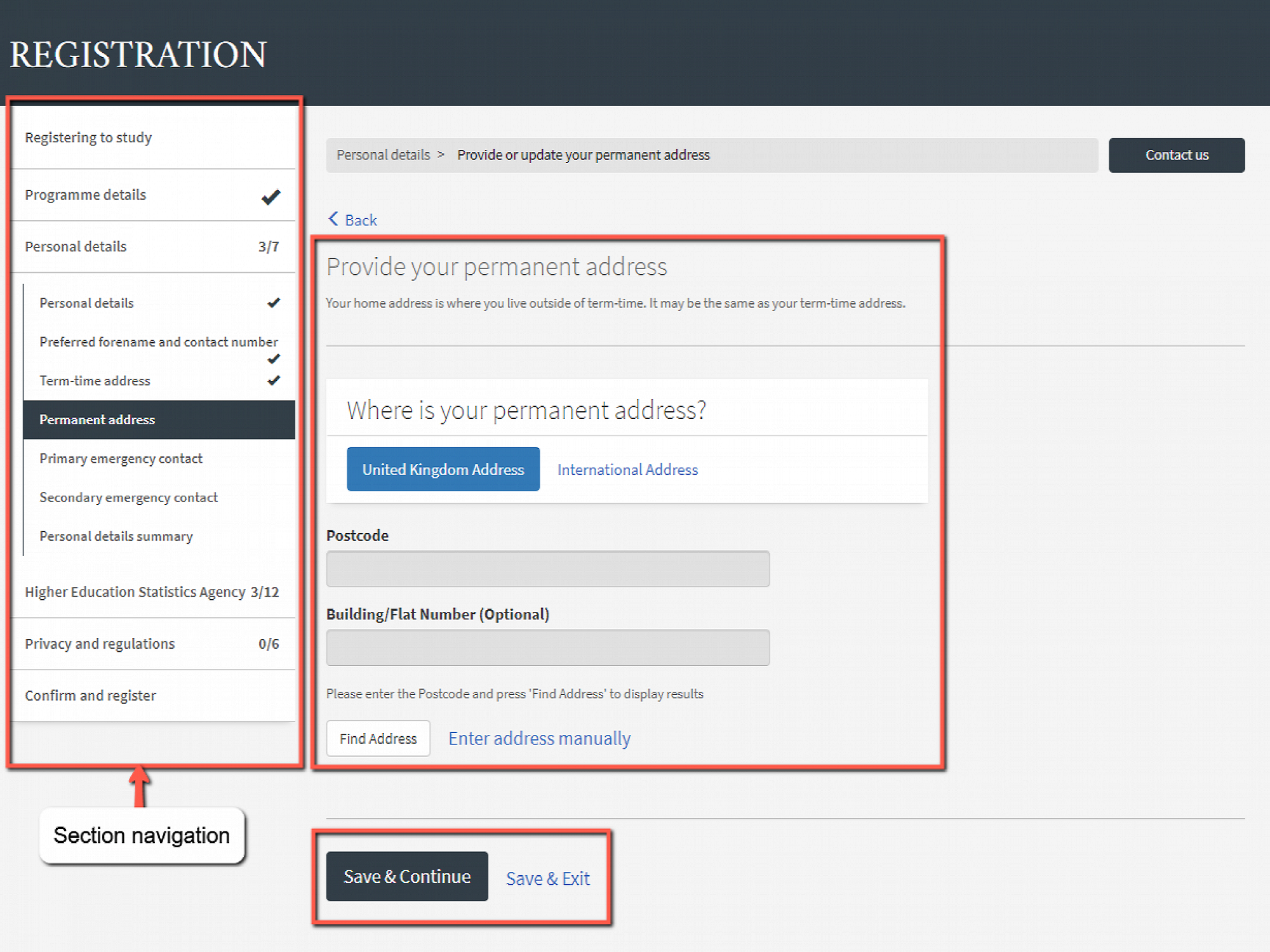 Navigation within application