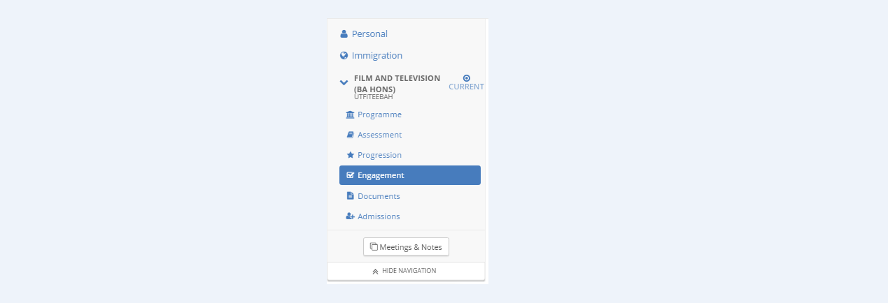 Student hub navigation menu