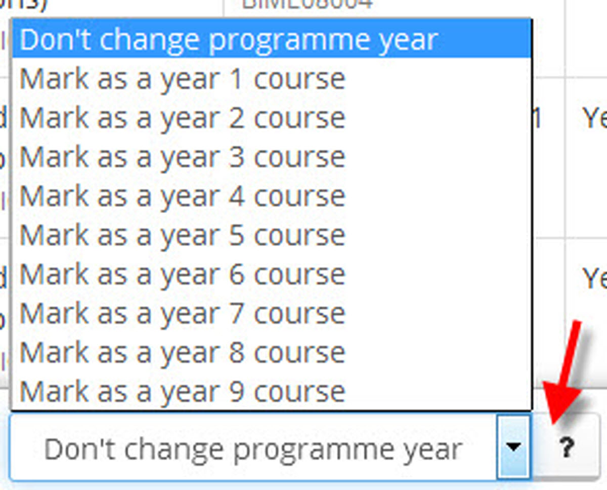 Image of change course programme year drop down field