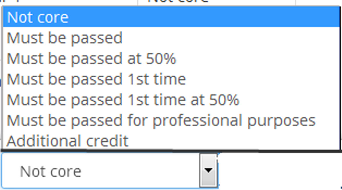 Image of editing core course drop down field