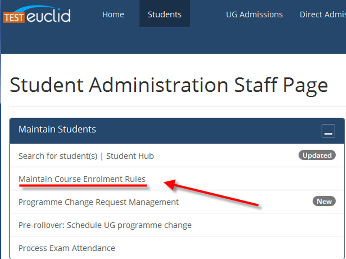 Image of maintain course enrolment rules link