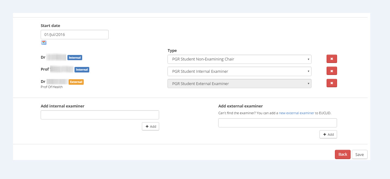 details for adding examiner to student