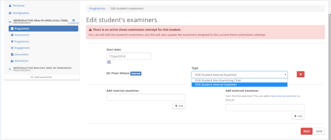 select examiner type