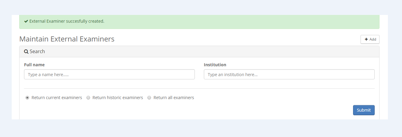 confirmation and search option for examiners