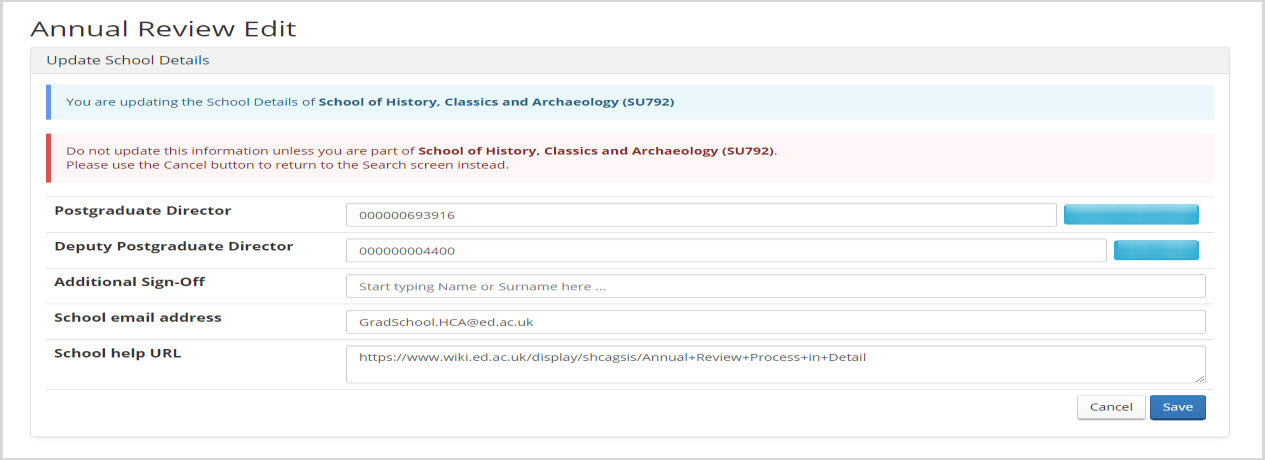 Update School Details