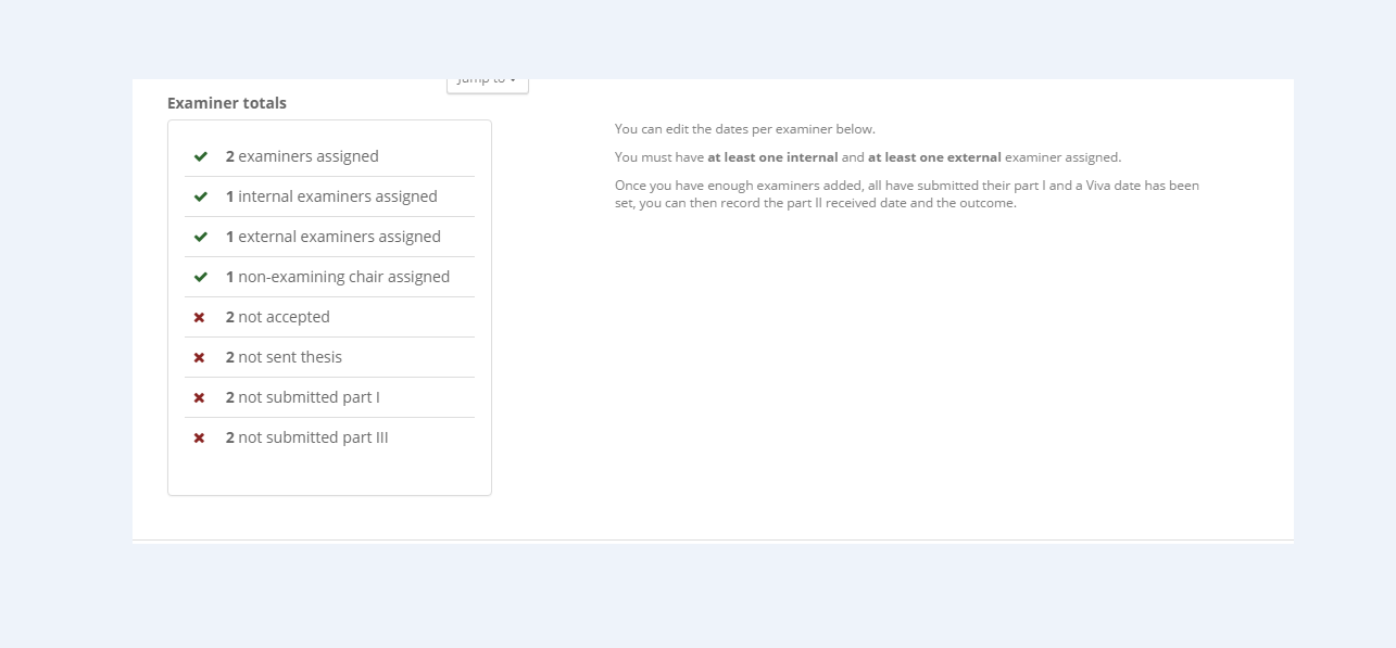 examiner totals and populating dates against