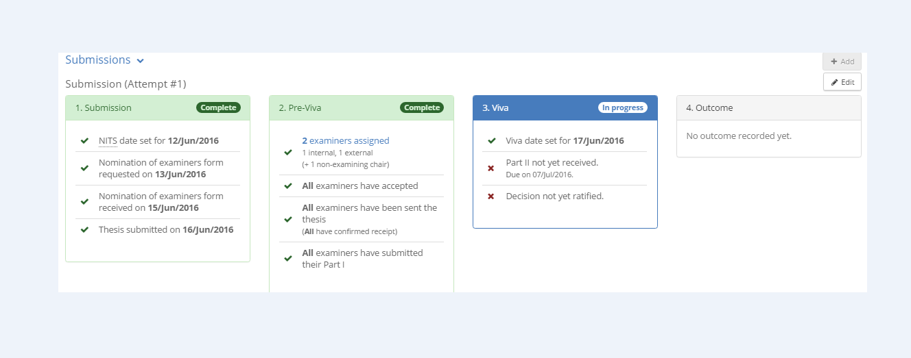 submissions summary screen