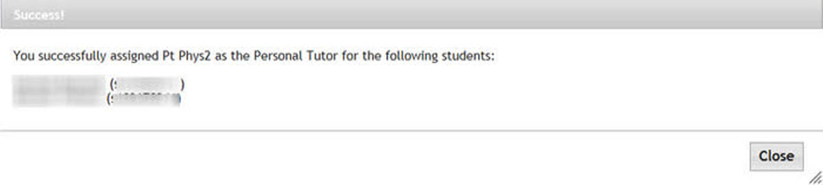 Image showing the successful assignment of tutees to a Personal Tutor