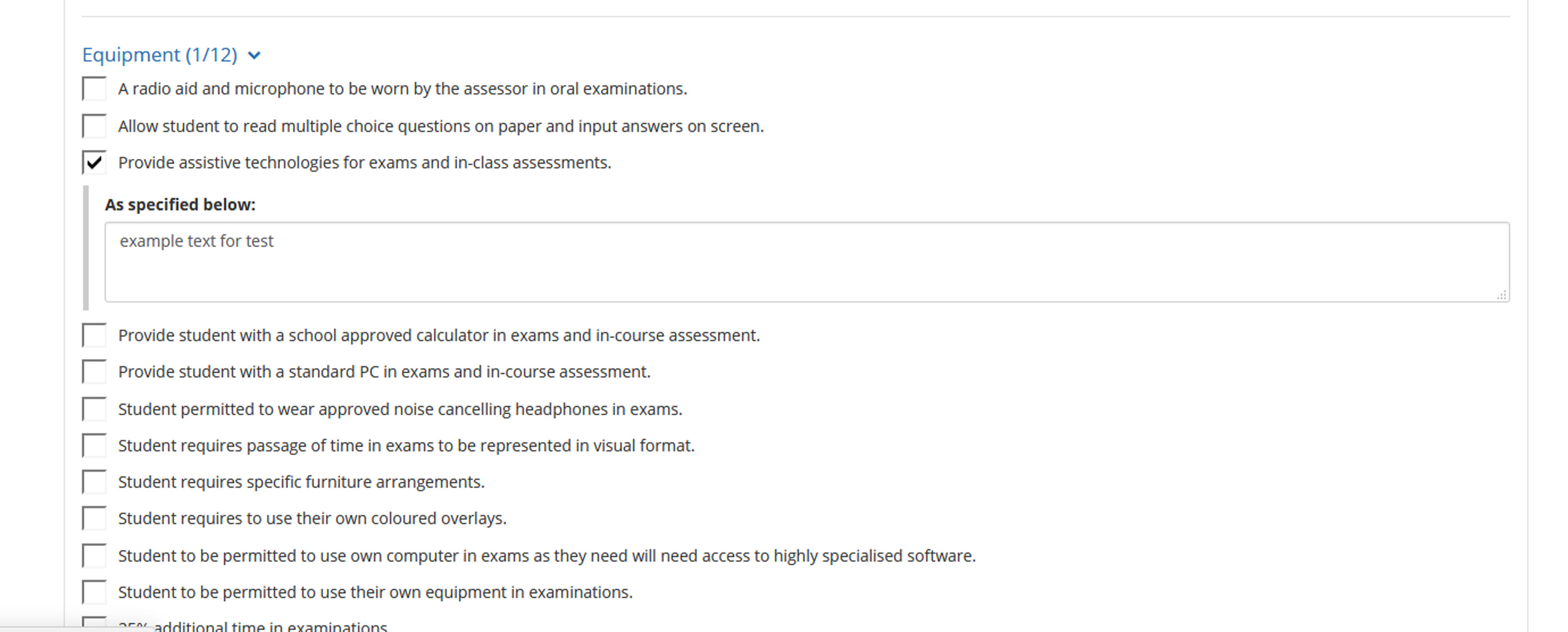 Schedule of Adjustments tick box text field image